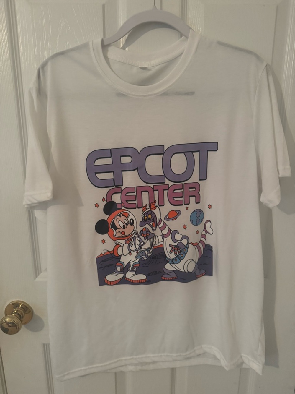 EPCOT Center Vintage-Style Graphic Tee - White with Purple & Pink Print